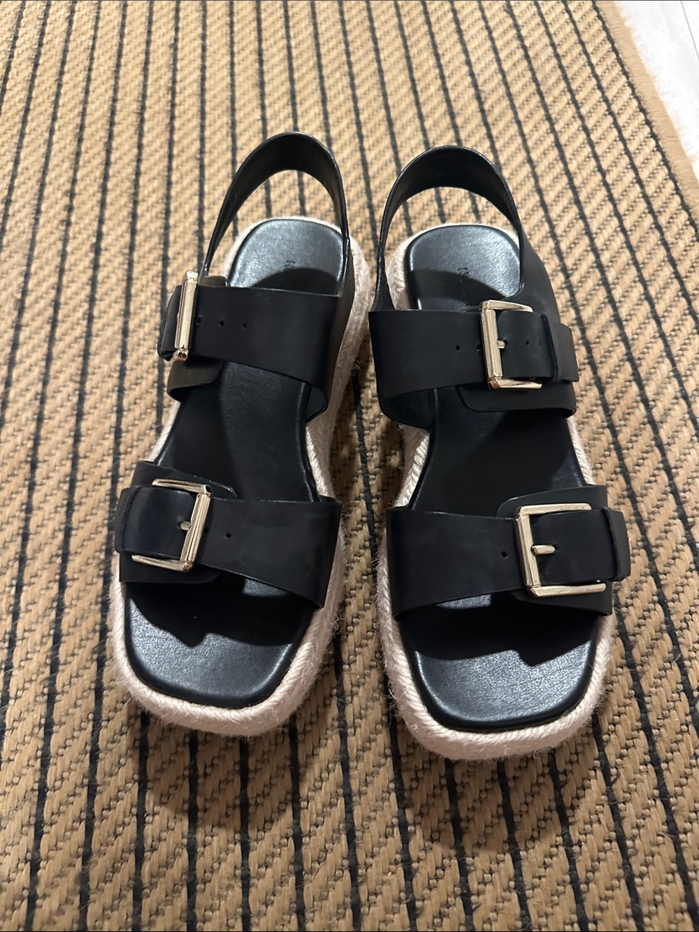 Nordstrom Black Buckle Espadrille Platform Sandals